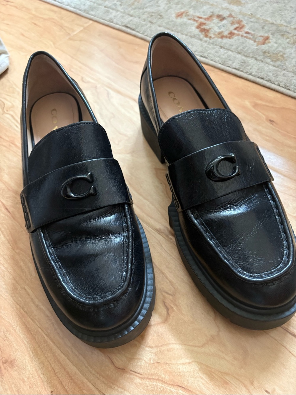Coach Black Leather Signature C Penny Loafers